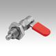 Cam-action indexing plungers with stop, stainless steel, Form D, with grip cap and nut