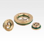 Oil level sight glass, brass, round with safety glass