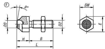 Apoios de esfera auto-alinhante, reguláveis, forma F, esfera plana e com face recartilhada