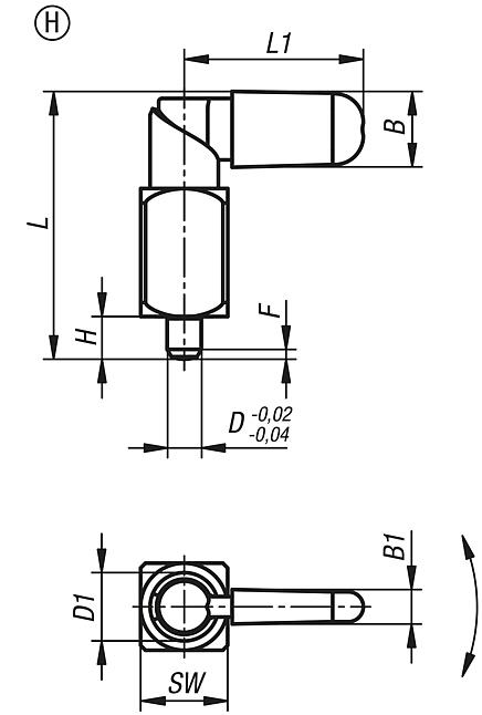 Cam-action indexing plungers, stainless steel with square sleeve, Form H, with grip caps