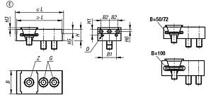 Wedge clamps with fixed jaw, Form E, with jaw pins