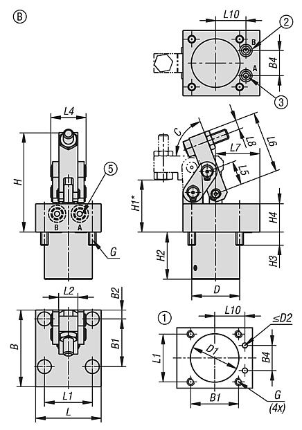 Link clamps, hydraulic double-acting