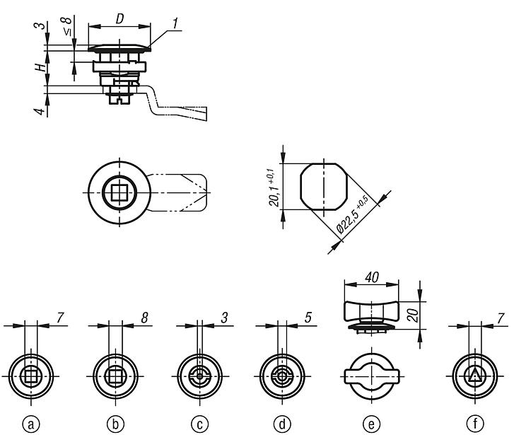 Quarter-turn locks, stainless steel, small version