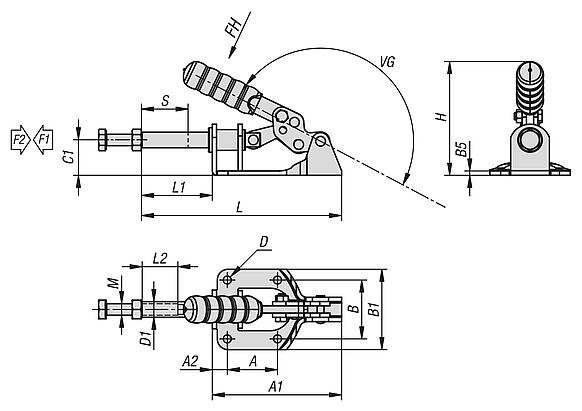 Push-pull toggle clamps, steel or stainless steel 
retaining force up to 1350 N