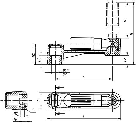 Crank handles with fold-down cylinder grip, without keyway - inch