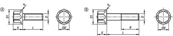 Stainless steel hexagon head bolts with collar for Hygienic USIT® seal and shim washers