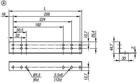 Mounting bracket, steel, for telescopic slides, Form A