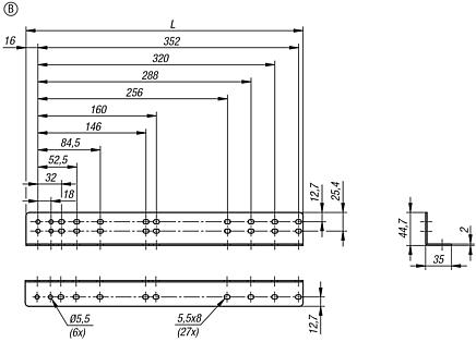 Mounting bracket, steel, for telescopic slides, Form B