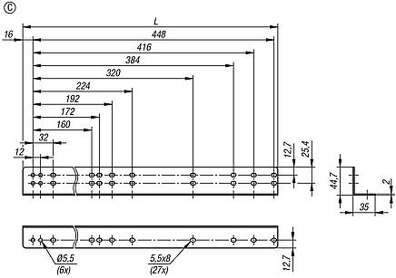 Mounting bracket, steel, for telescopic slides, Form C