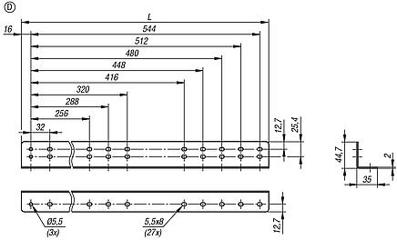 Mounting bracket, steel, for telescopic slides, Form D