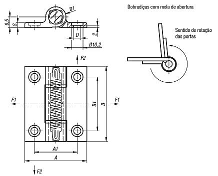 Dobradiças de mola Dobradiças com mola de tração e perfil em alumínio 1,3 Nm, mola de abertura