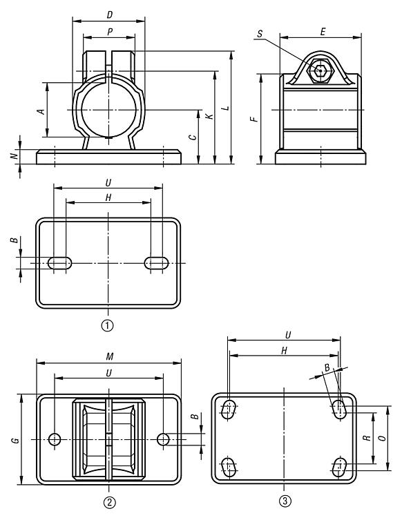 Tube clamps, flange, aluminium