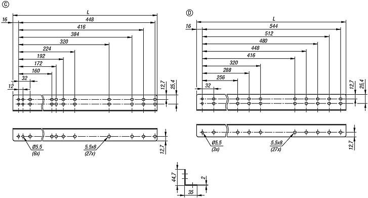 Mounting bracket, steel, for telescopic slides