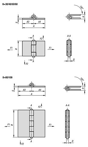 Hinges steel or stainless steel weldable