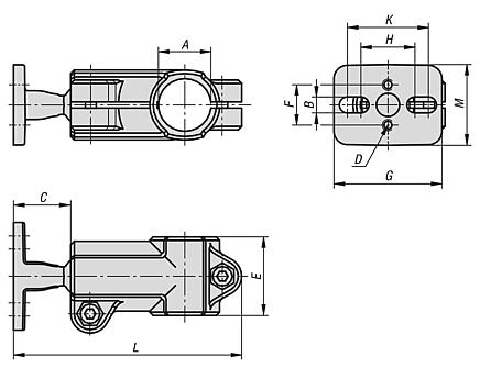 Tube clamps T-angle, aluminum with ball joint