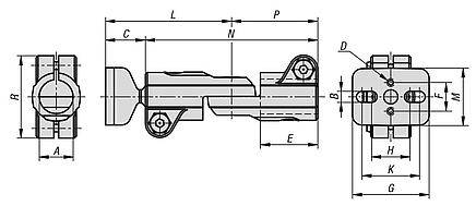 Tube clamps swivel, plastic with ball joint