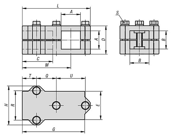 Tube clamps T-angle aluminium