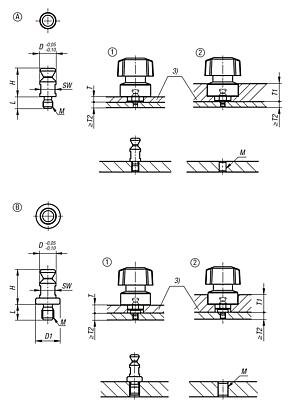 Clamping pin, stainless steel, for quarter-turn latch