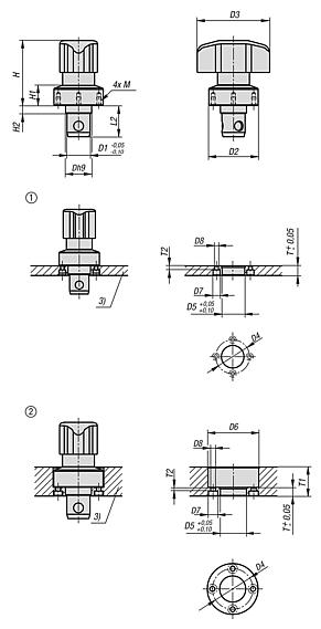 Ball lock pins, steel, heavy-duty version
with stainless steel twist knob